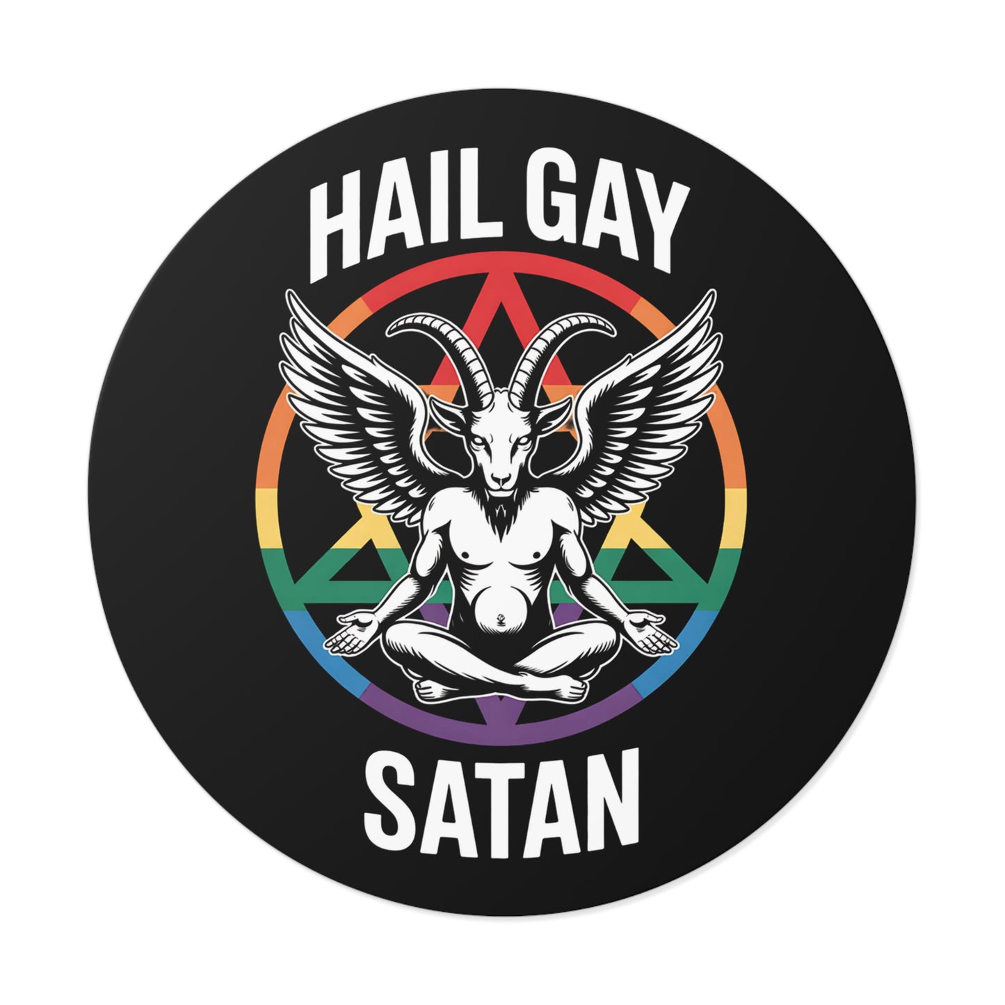 Hail Gay Satan Pride Baphomet LGBTQ+ Pride Round Vinyl Stickers | Hail Gay Satan | Queer Sticker, Bumper Sticker, Laptop Decal, Party Favor, Alternative Decor