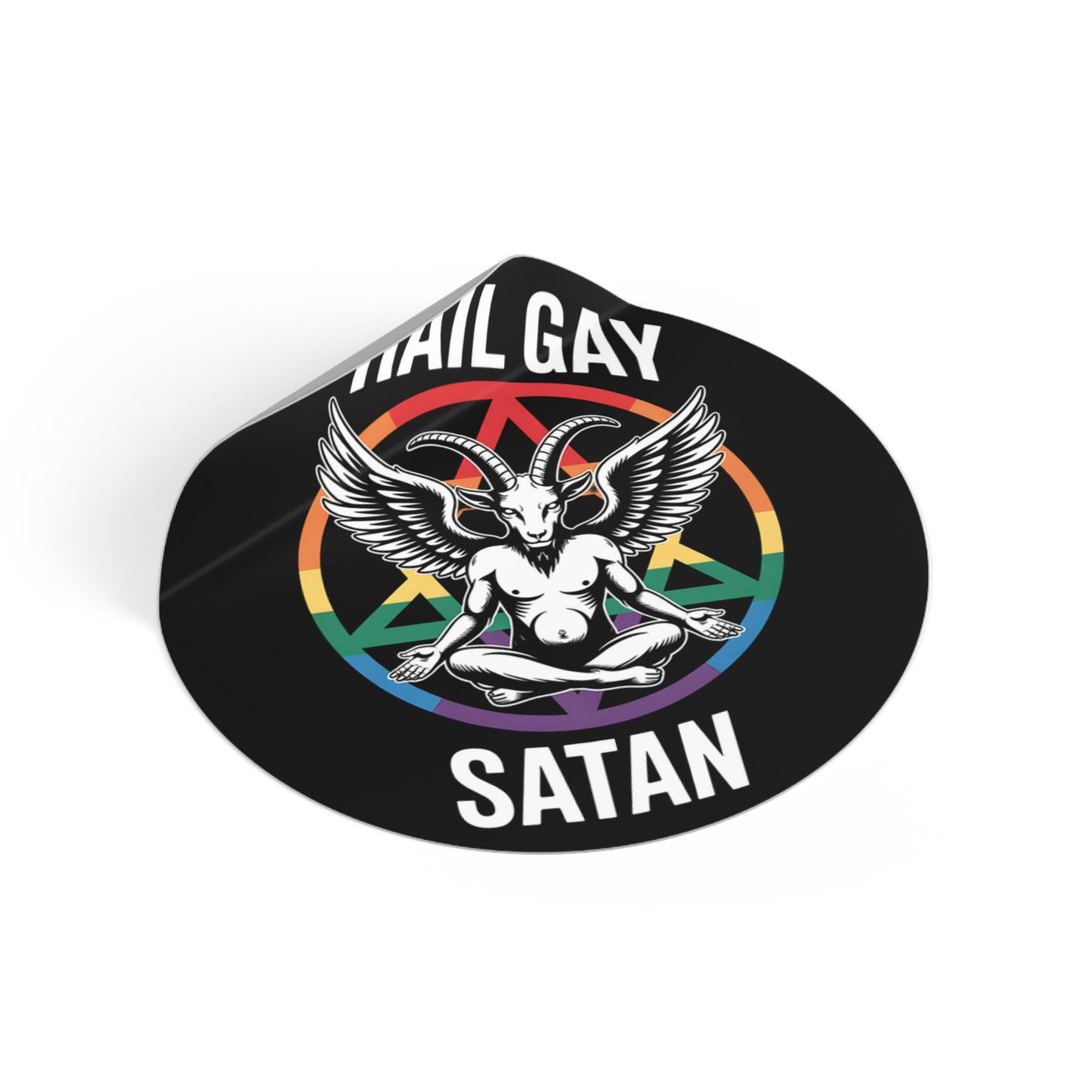 Hail Gay Satan Pride Baphomet LGBTQ+ Pride Round Vinyl Stickers | Hail Gay Satan | Queer Sticker, Bumper Sticker, Laptop Decal, Party Favor, Alternative Decor
