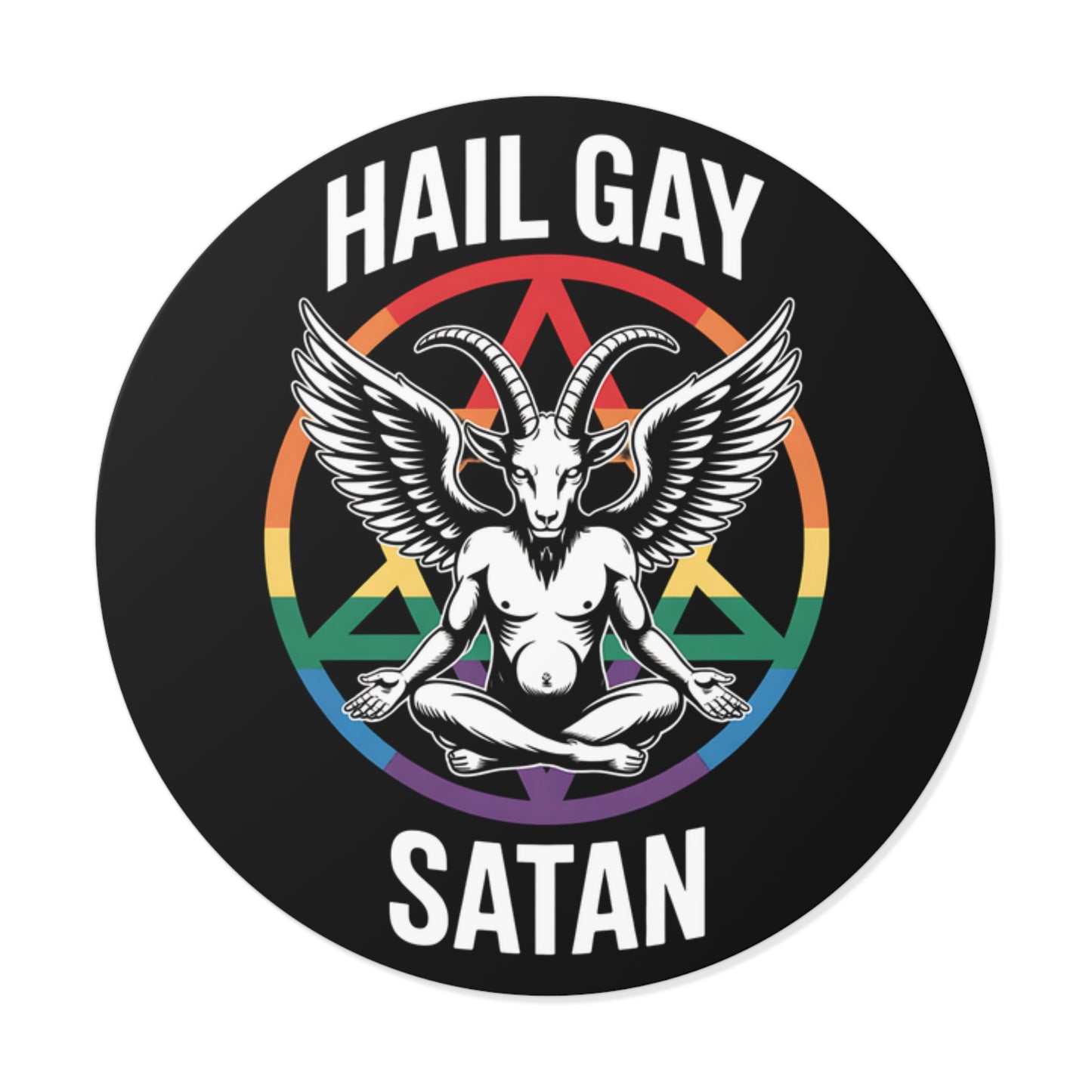 Hail Gay Satan Pride Baphomet LGBTQ+ Pride Round Vinyl Stickers | Hail Gay Satan | Queer Sticker, Bumper Sticker, Laptop Decal, Party Favor, Alternative Decor