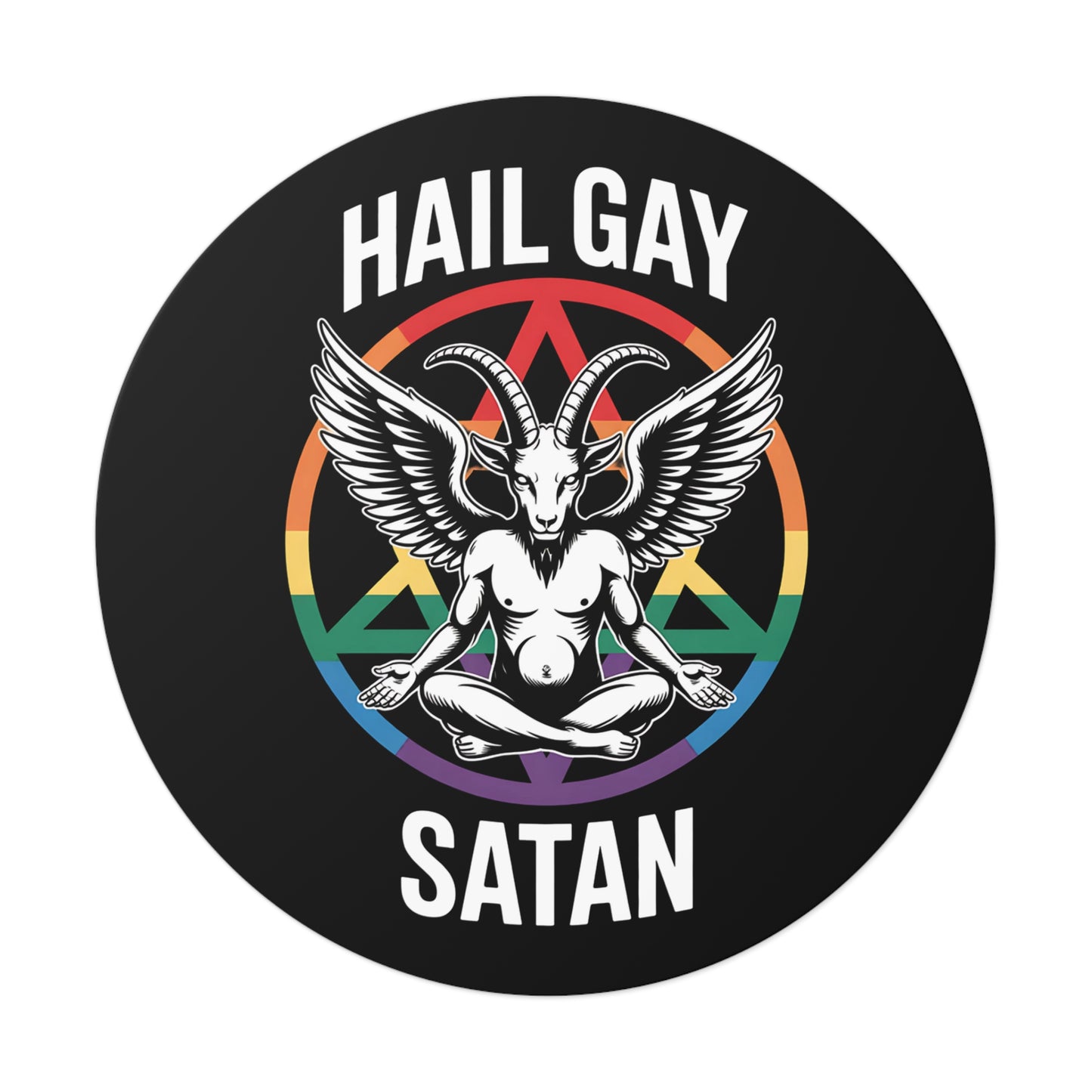 Hail Gay Satan Pride Baphomet LGBTQ+ Pride Round Vinyl Stickers | Hail Gay Satan | Queer Sticker, Bumper Sticker, Laptop Decal, Party Favor, Alternative Decor