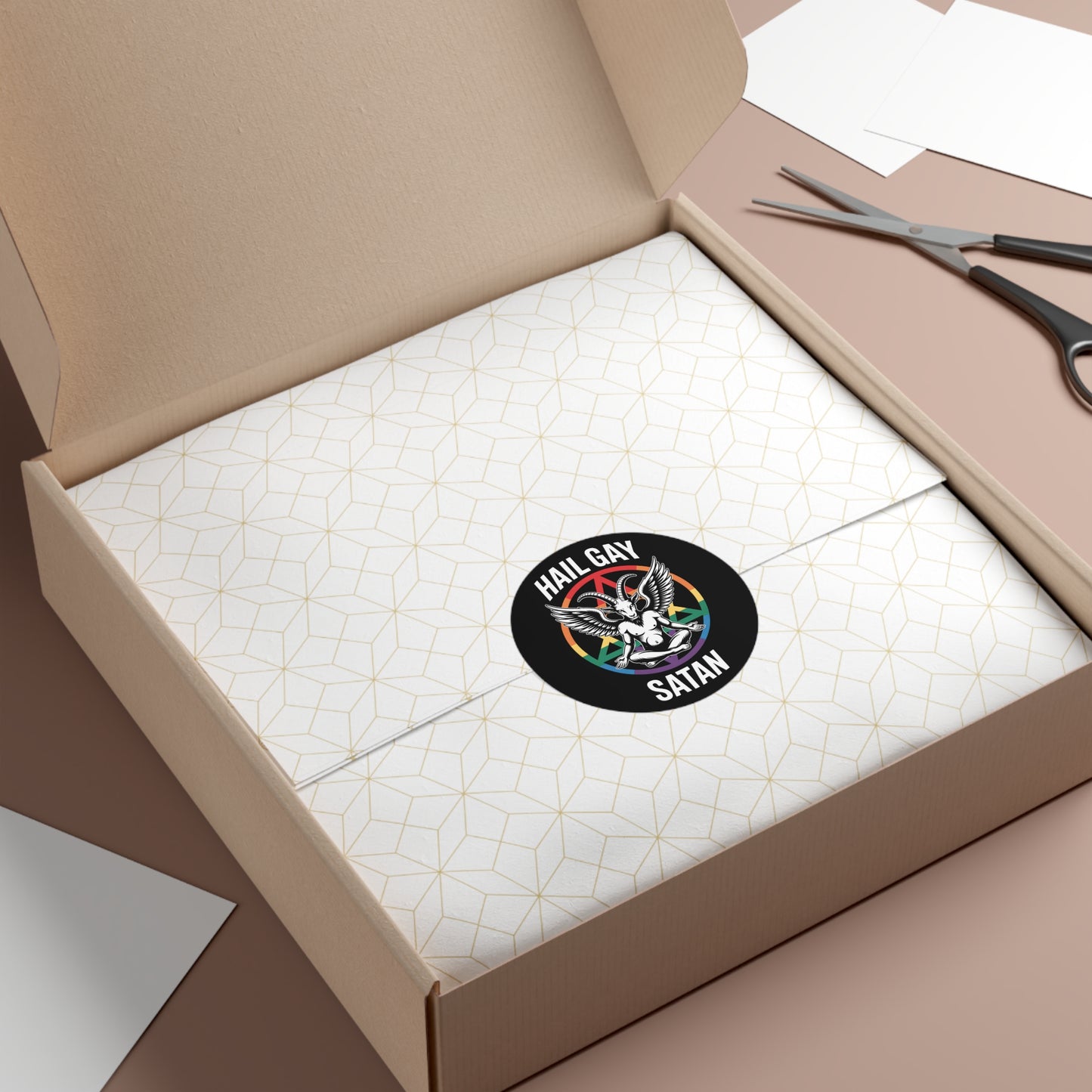 Hail Gay Satan Pride Baphomet LGBTQ+ Pride Round Vinyl Stickers | Hail Gay Satan | Queer Sticker, Bumper Sticker, Laptop Decal, Party Favor, Alternative Decor