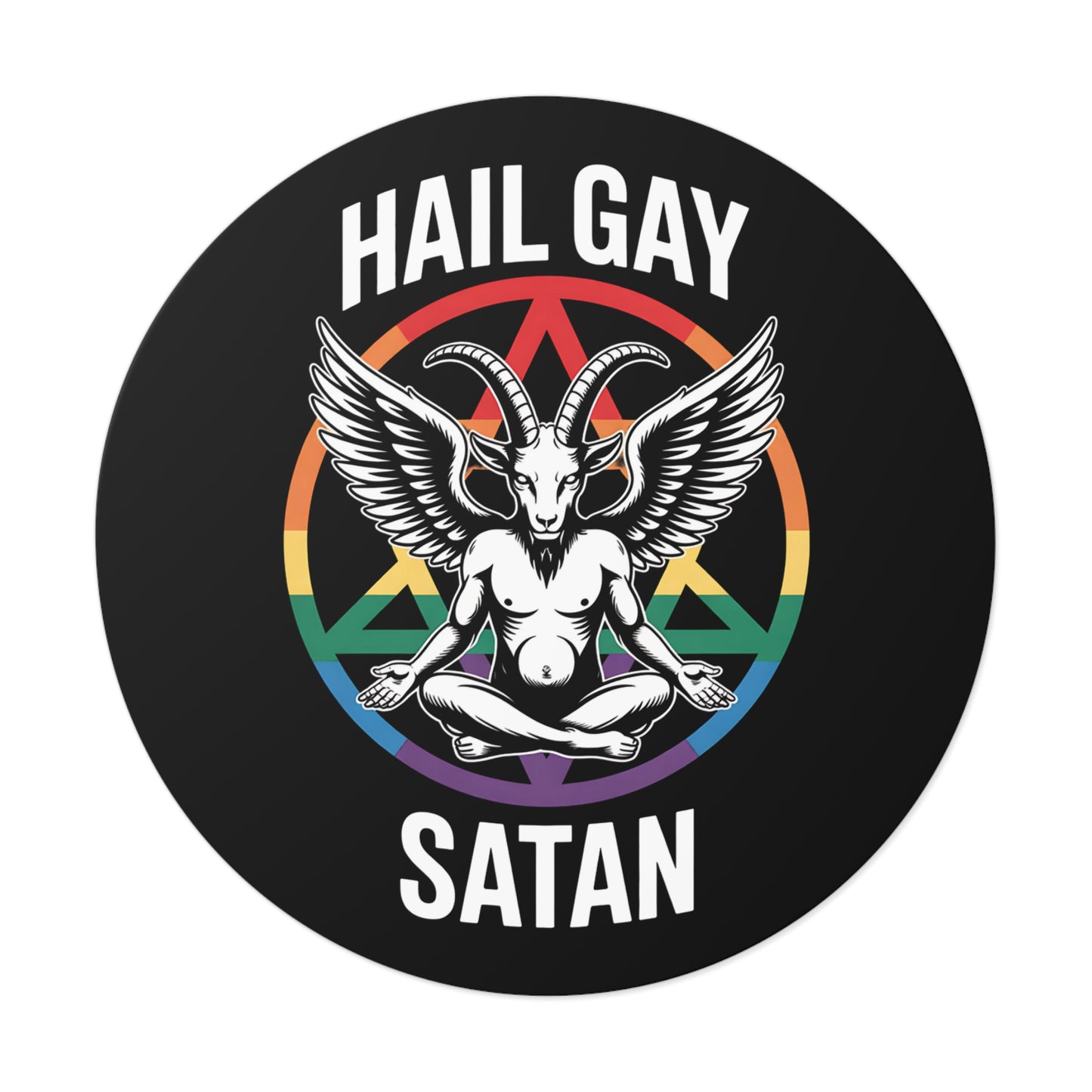 Hail Gay Satan Pride Baphomet LGBTQ+ Pride Round Vinyl Stickers | Hail Gay Satan | Queer Sticker, Bumper Sticker, Laptop Decal, Party Favor, Alternative Decor