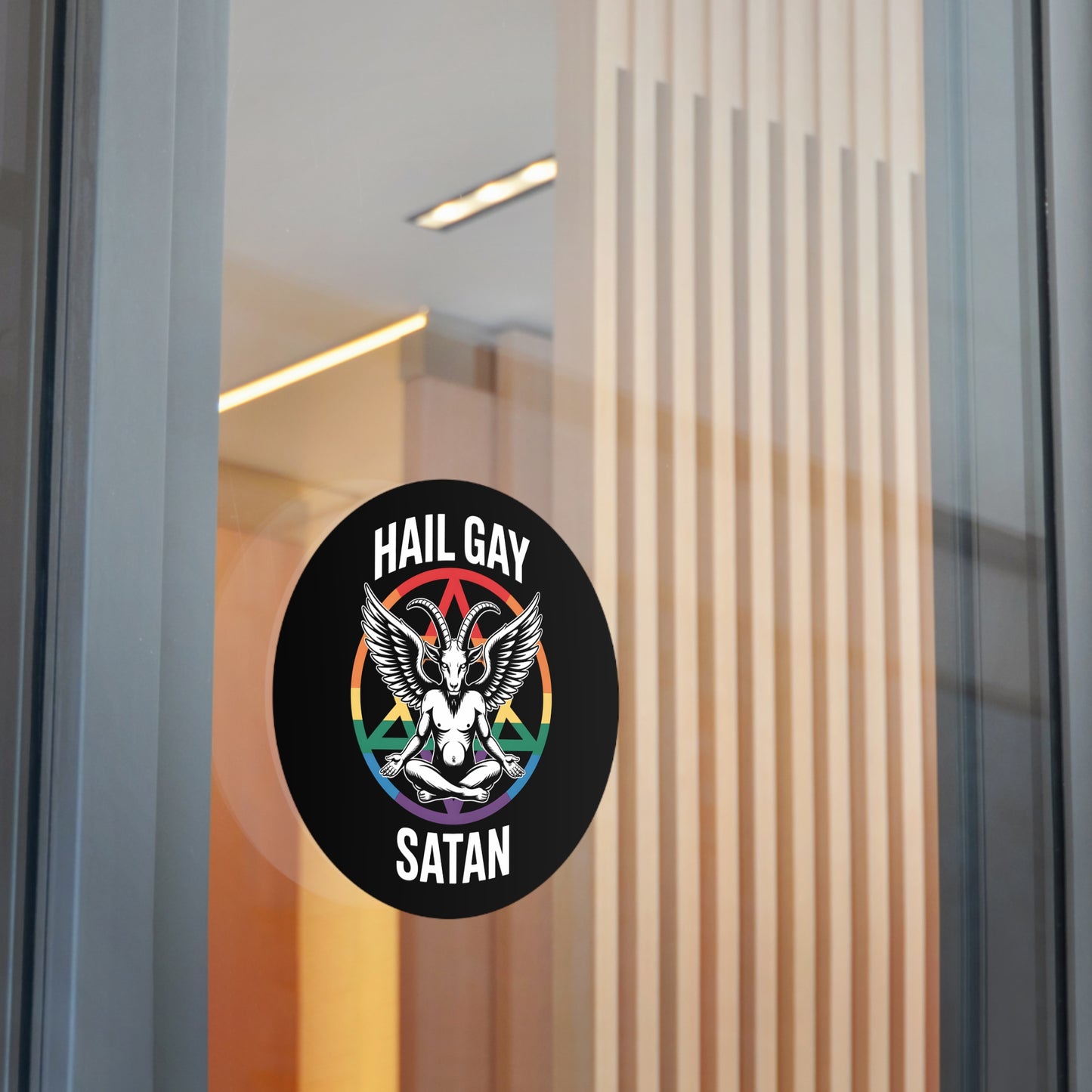Hail Gay Satan Pride Baphomet LGBTQ+ Pride Round Vinyl Stickers | Hail Gay Satan | Queer Sticker, Bumper Sticker, Laptop Decal, Party Favor, Alternative Decor