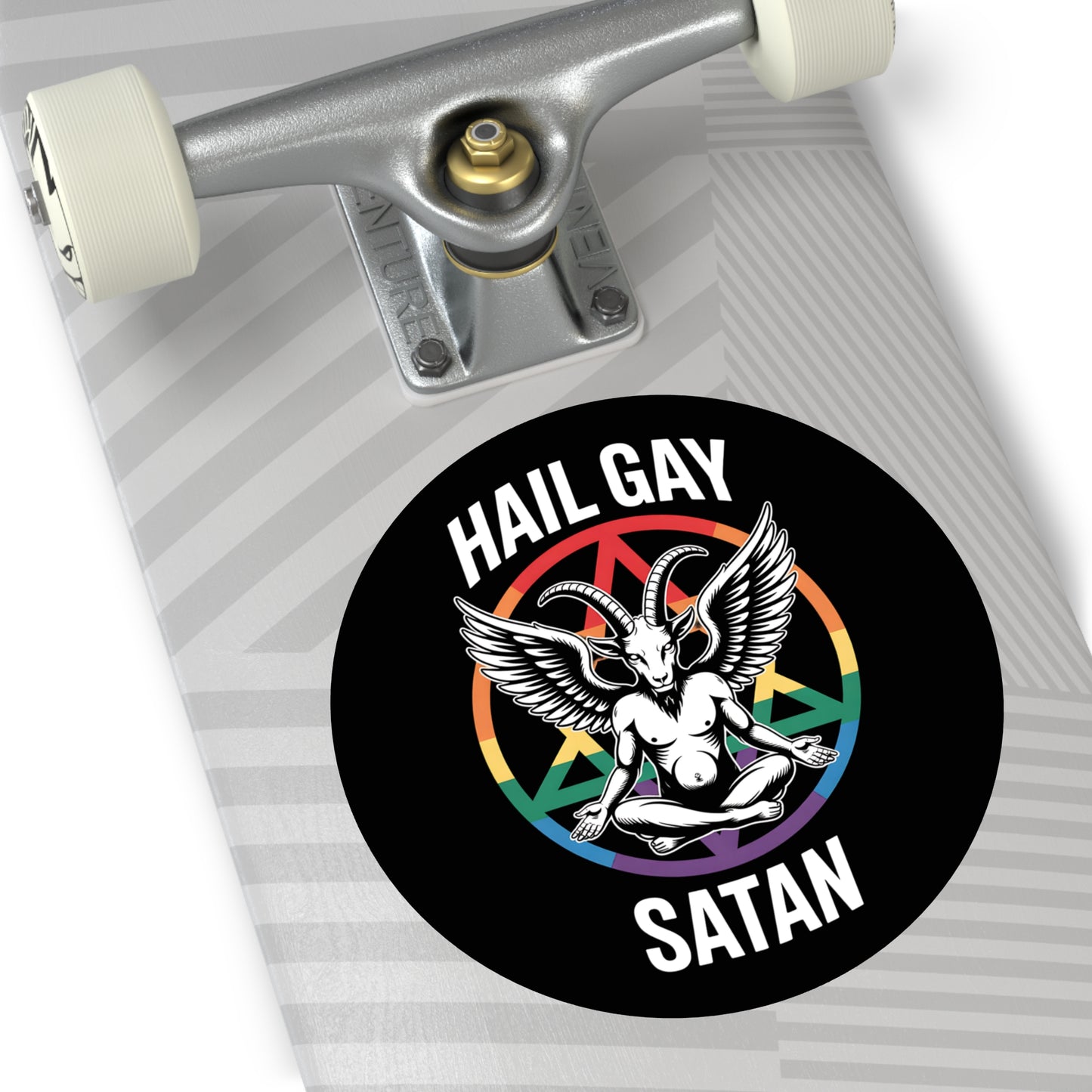 Hail Gay Satan Pride Baphomet LGBTQ+ Pride Round Vinyl Stickers | Hail Gay Satan | Queer Sticker, Bumper Sticker, Laptop Decal, Party Favor, Alternative Decor