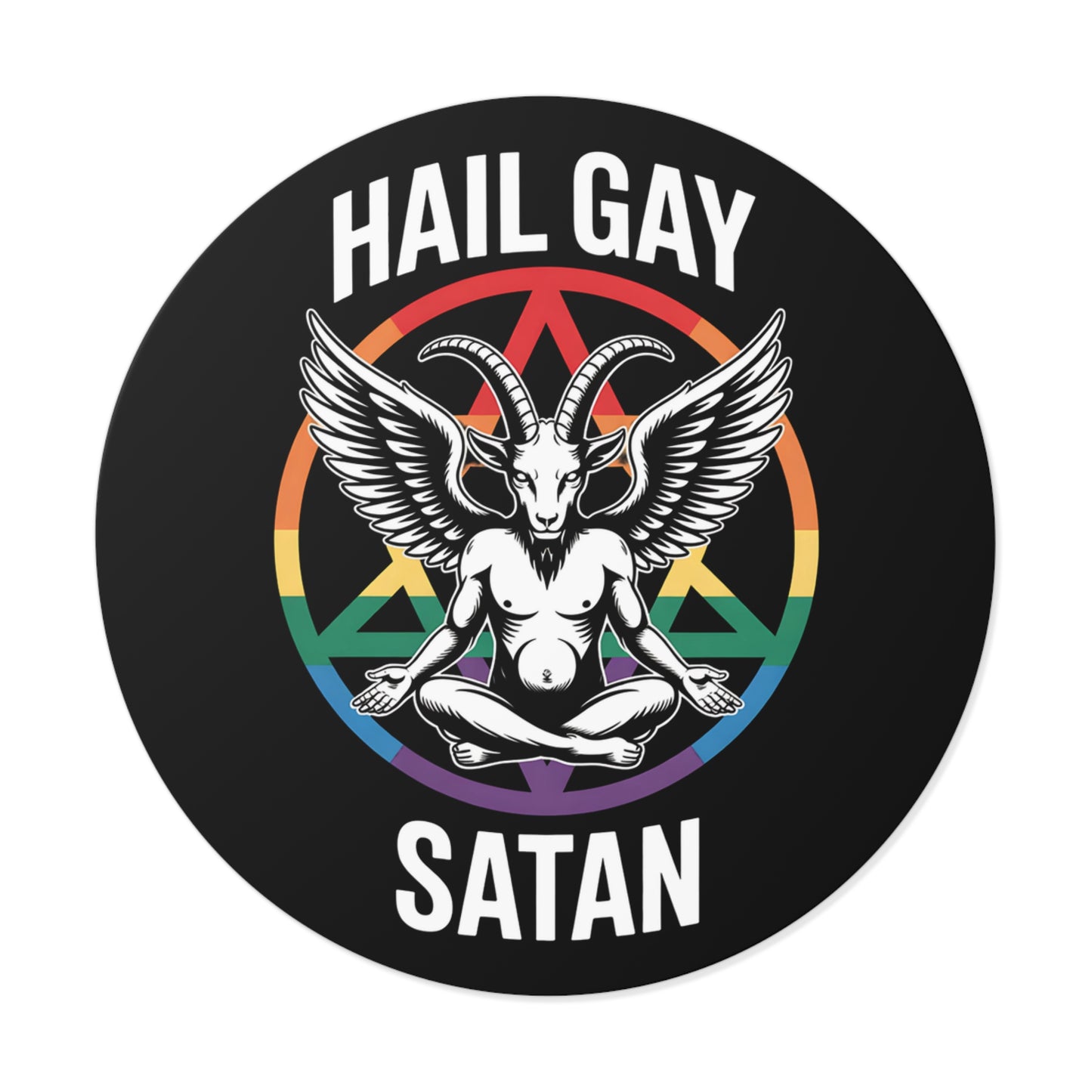 Hail Gay Satan Pride Baphomet LGBTQ+ Pride Round Vinyl Stickers | Hail Gay Satan | Queer Sticker, Bumper Sticker, Laptop Decal, Party Favor, Alternative Decor