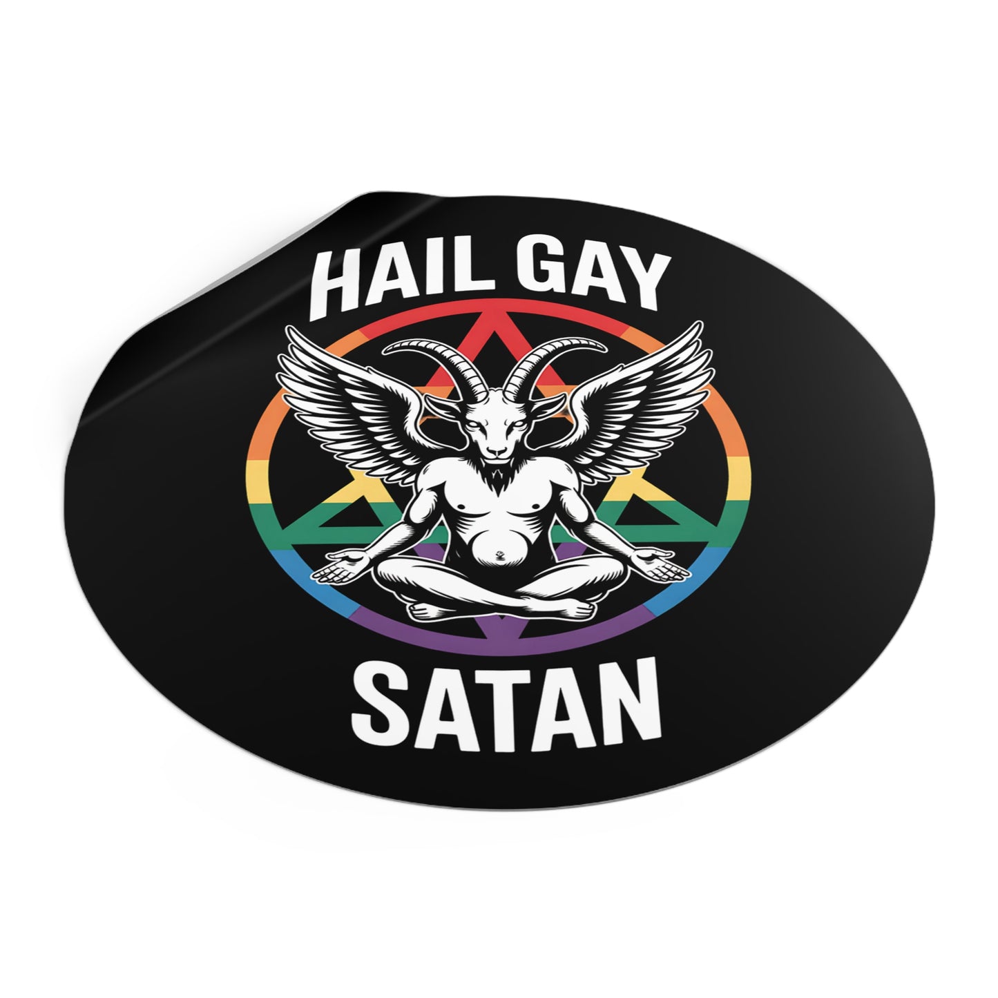 Hail Gay Satan Pride Baphomet LGBTQ+ Pride Round Vinyl Stickers | Hail Gay Satan | Queer Sticker, Bumper Sticker, Laptop Decal, Party Favor, Alternative Decor