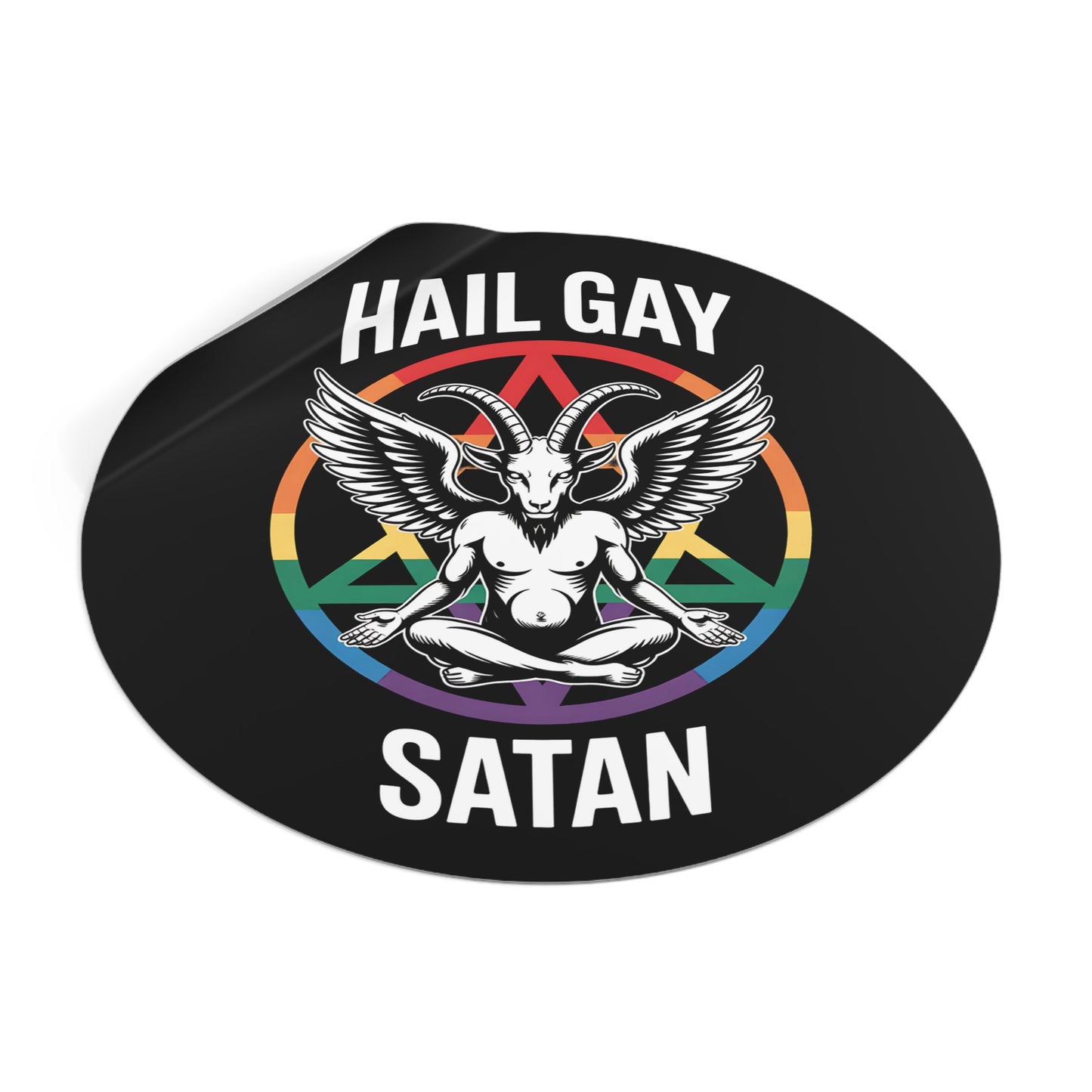 Hail Gay Satan Pride Baphomet LGBTQ+ Pride Round Vinyl Stickers | Hail Gay Satan | Queer Sticker, Bumper Sticker, Laptop Decal, Party Favor, Alternative Decor