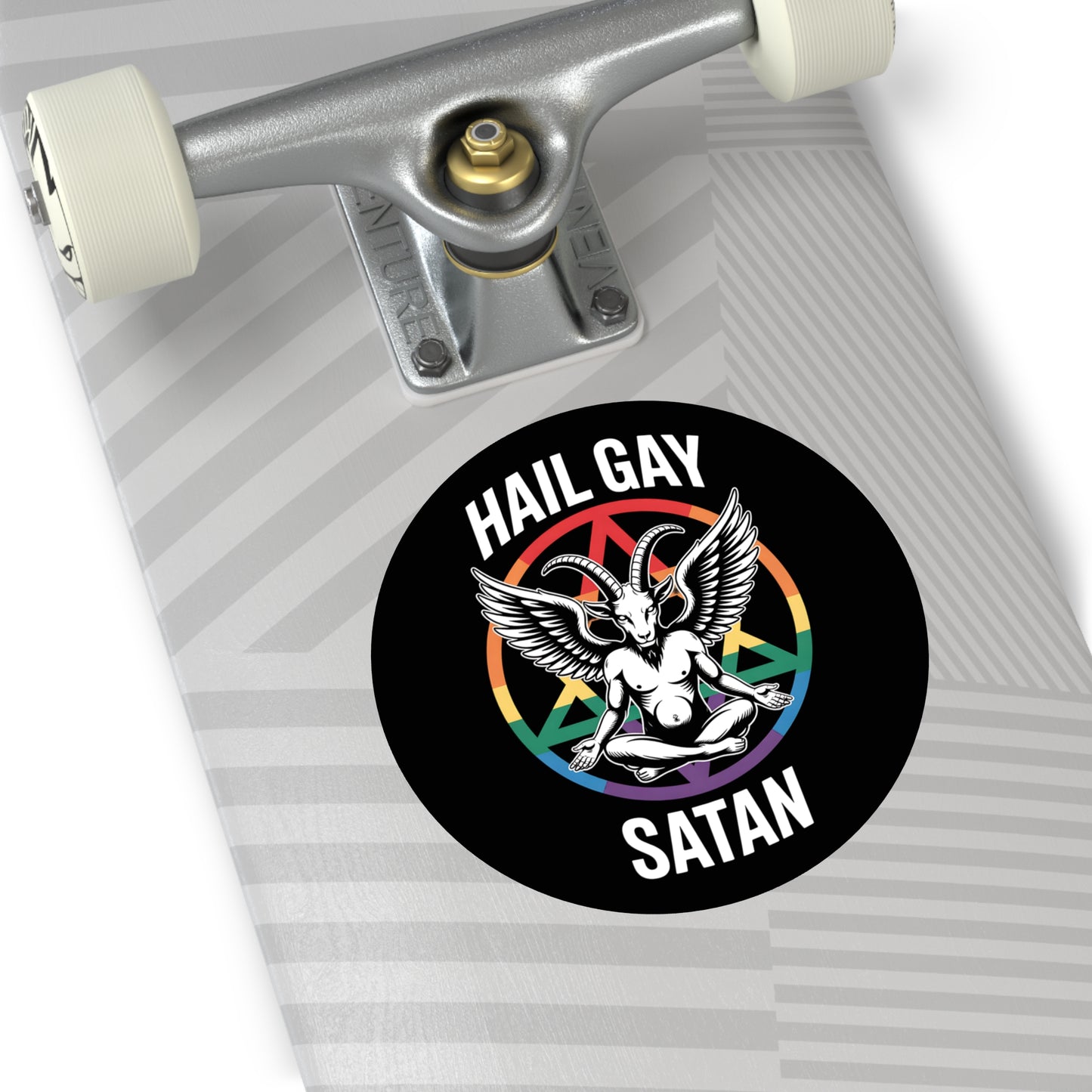Hail Gay Satan Pride Baphomet LGBTQ+ Pride Round Vinyl Stickers | Hail Gay Satan | Queer Sticker, Bumper Sticker, Laptop Decal, Party Favor, Alternative Decor
