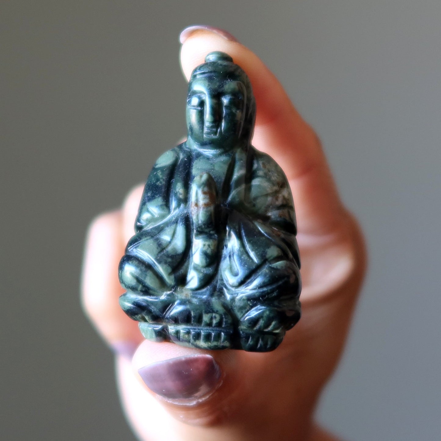 Green Jasper Buddha Praying Peace Figurine