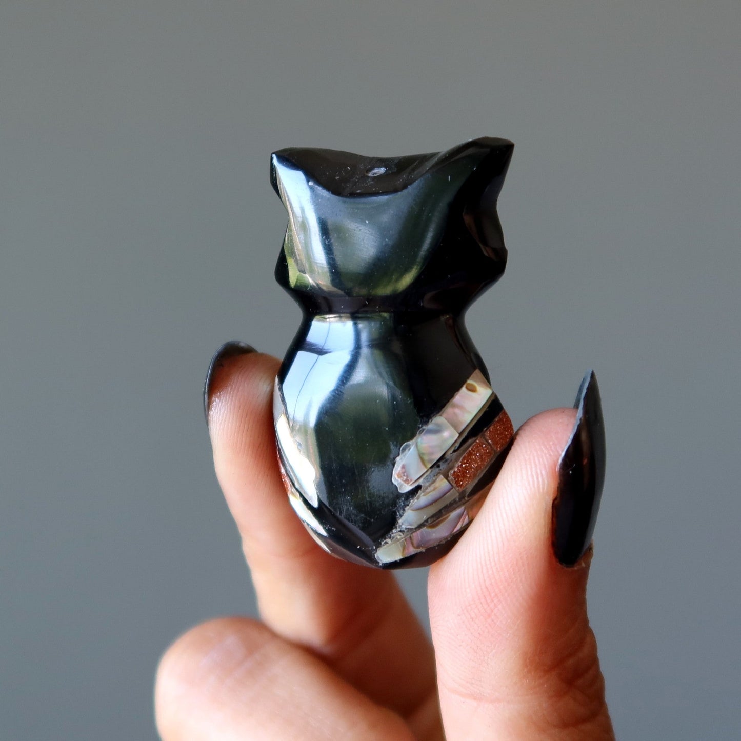 Black Obsidian Owl On the Lookout Animal Tigers Eye