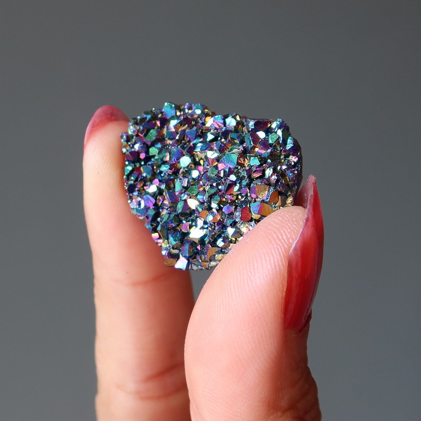 Aura Quartz Cluster Cabochon Heart Rainbow Titanium