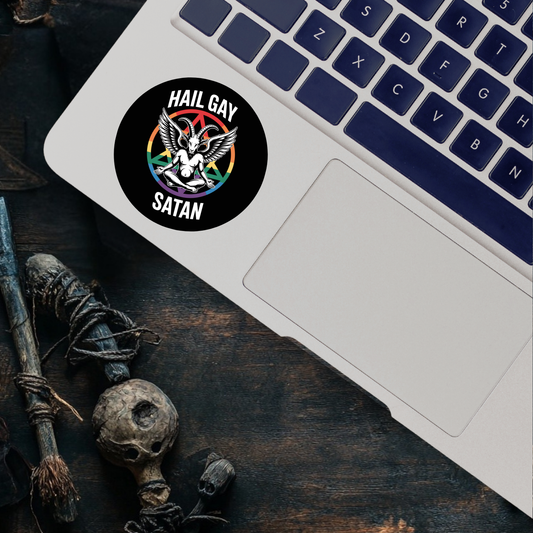 Hail Gay Satan Pride Baphomet LGBTQ+ Pride Round Vinyl Stickers | Hail Gay Satan | Queer Sticker, Bumper Sticker, Laptop Decal, Party Favor, Alternative Decor