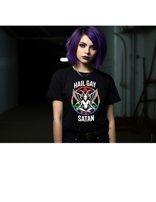 Hail Gay Satan Pride Baphomet, LGBTQ Pride Shirt, Festival T-Shirt, Comfortable Casual Wear, Unisex Cotton Top