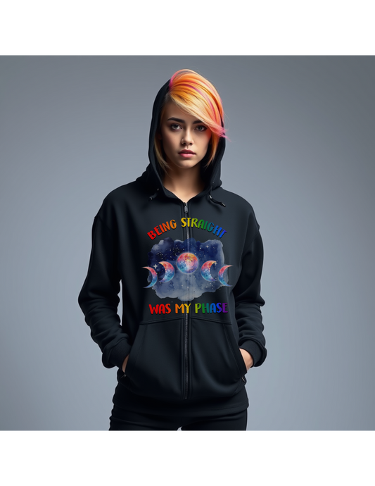 'BEING STRAIGHT WAS MY PHASE' - Unisex Hoodie with Diverse Pride Design