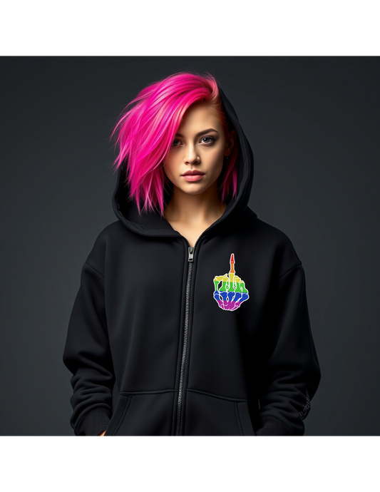 'Rainbow Rebellion Skeleton Hand' - Unisex Hoodie with Diverse Pride Design