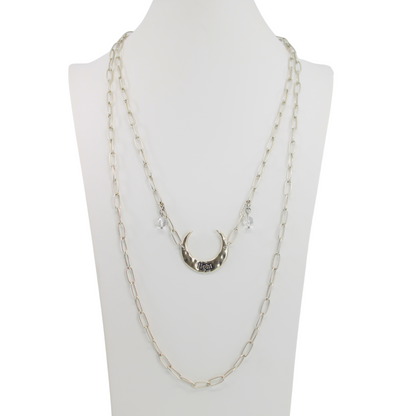 Light Crescent Moon Long Chain Necklace