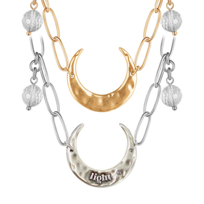 Light Crescent Moon Long Chain Necklace