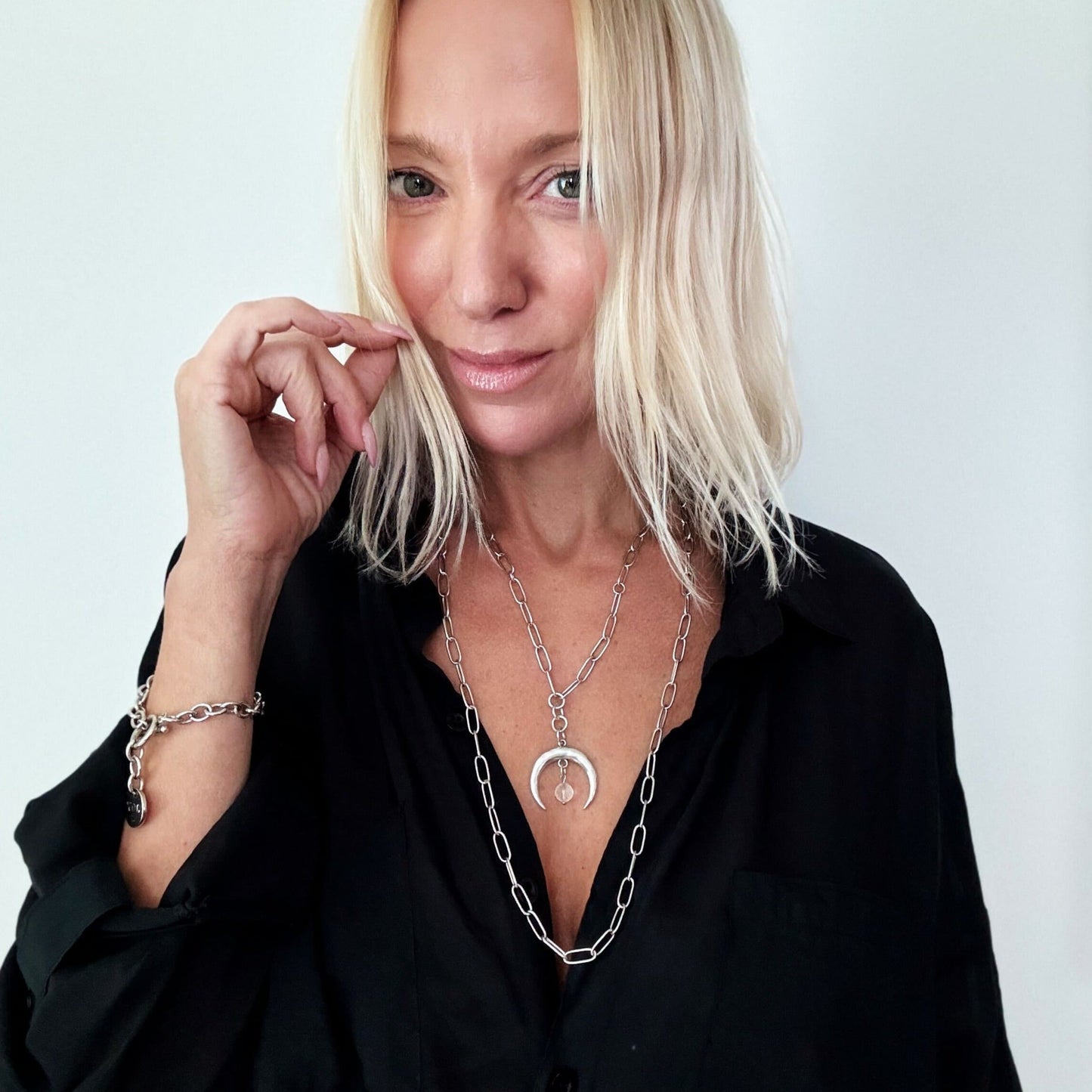 Grateful Crescent Moon Klink Necklace