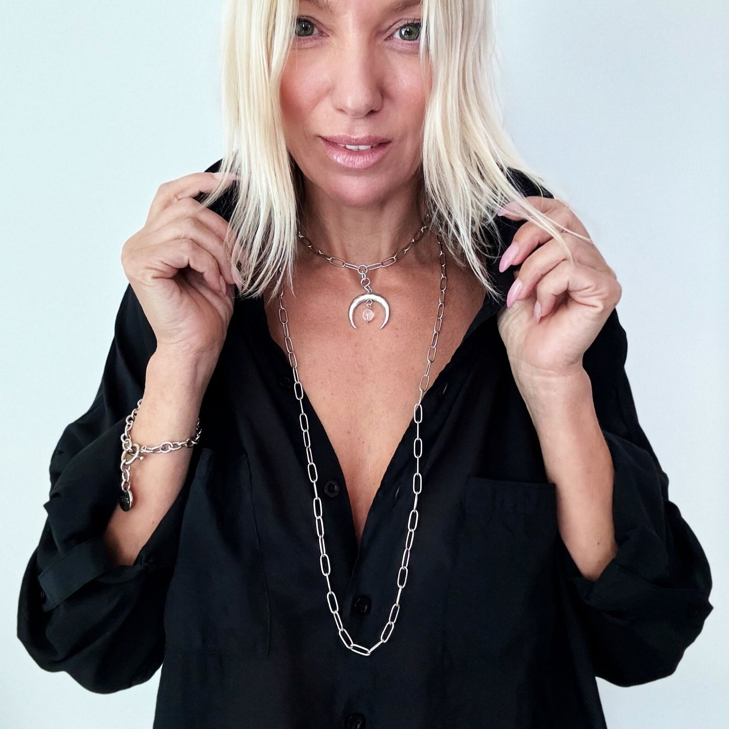 Grateful Crescent Moon Klink Necklace