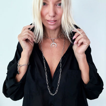 Grateful Crescent Moon Klink Necklace