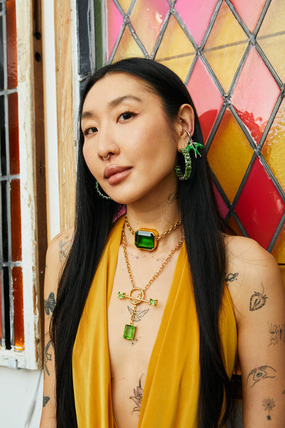 Gem Drop Toggle Necklace in Green Envy (Gold)