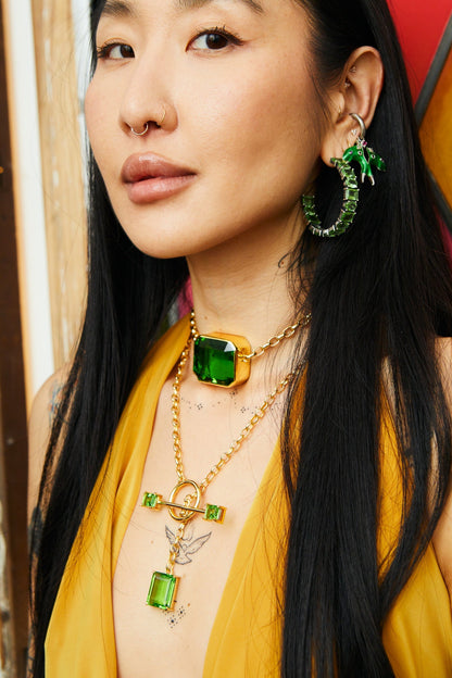 Gem Drop Toggle Necklace in Green Envy (Gold)