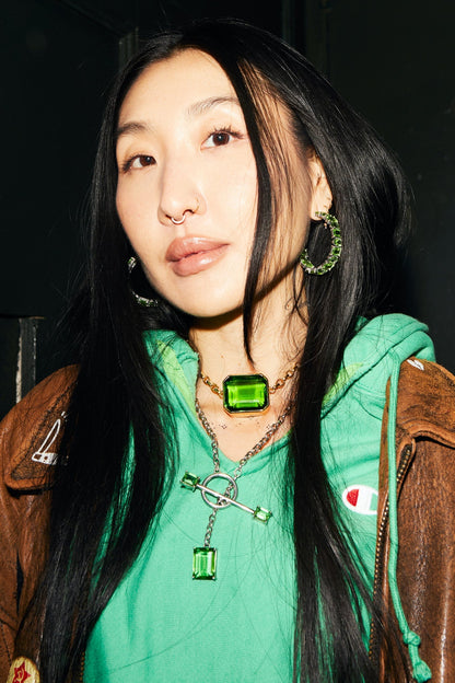 Gem Drop Toggle Necklace in Green Envy (Silver)