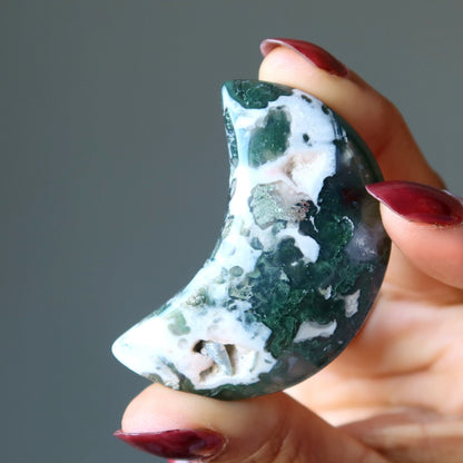 Moss Agate Grid Crystal Green Moon Spirit Rising Stone
