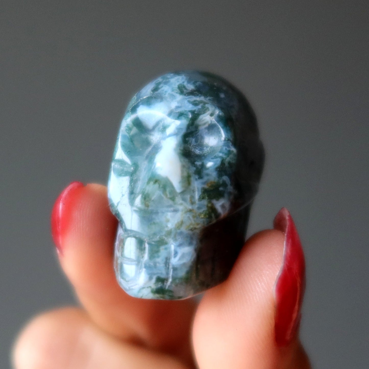 Moss Agate Skull Relic Earth Green Crystal Bead