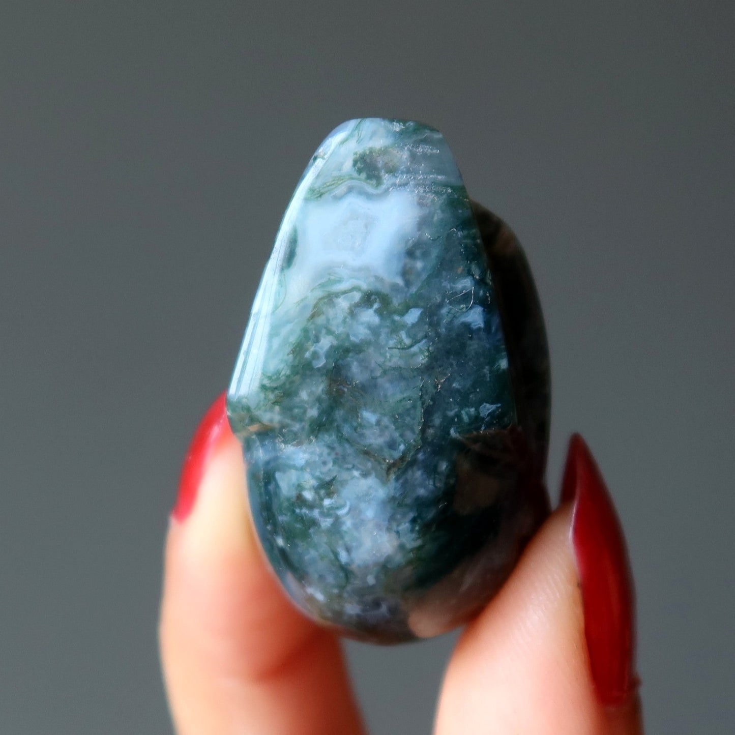 Moss Agate Skull Relic Earth Green Crystal Bead