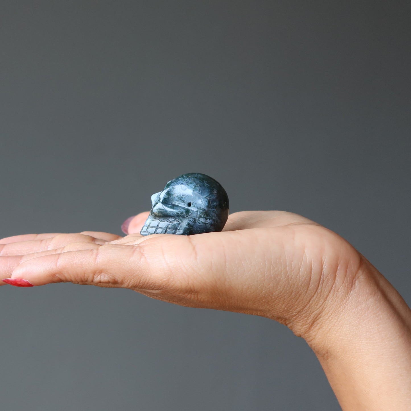 Moss Agate Skull Relic Earth Green Crystal Bead