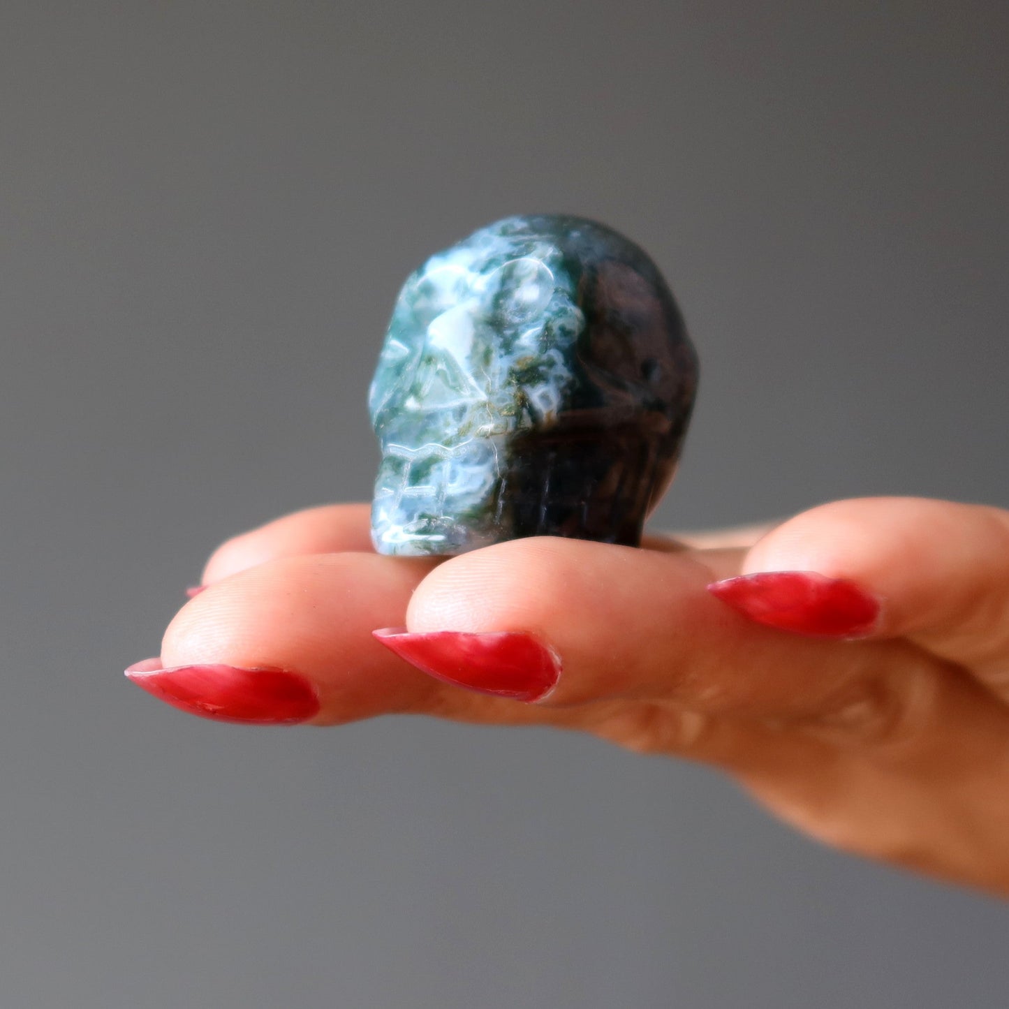 Moss Agate Skull Relic Earth Green Crystal Bead