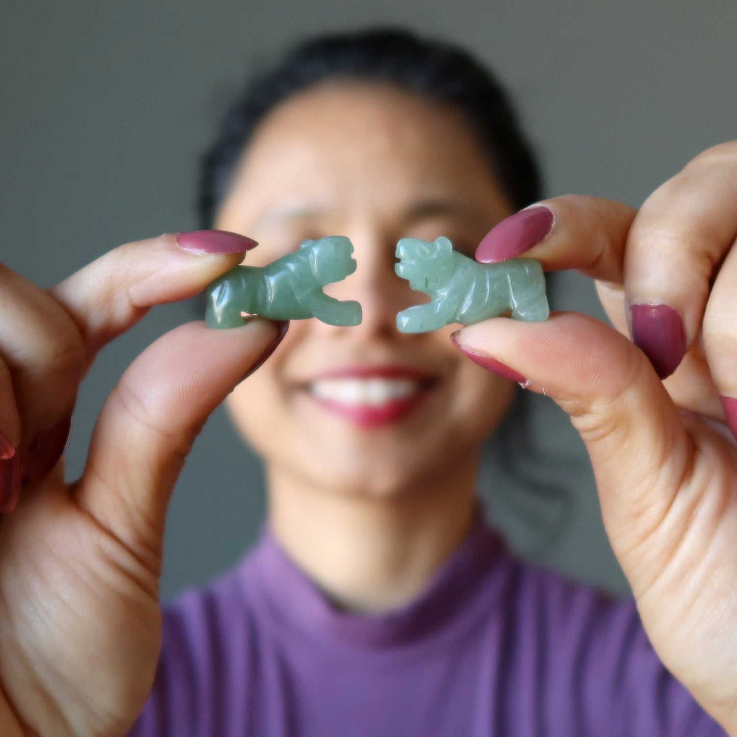 Green Aventurine Tiger 1" Miniature Animal Abundance