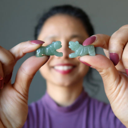 Green Aventurine Tiger 1" Miniature Animal Abundance