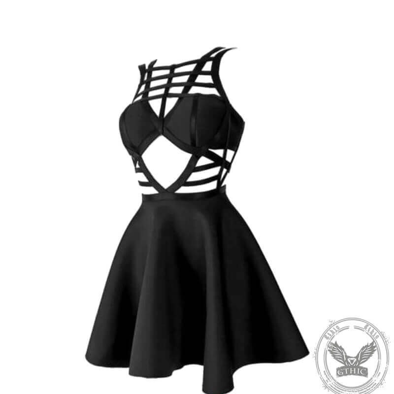 Black Cutout Crossover A-line Mini Dress