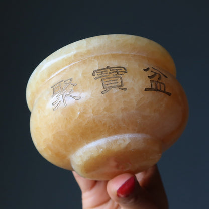 Yellow Calcite Money Bowl Ingot Set Wealth Feng Shui