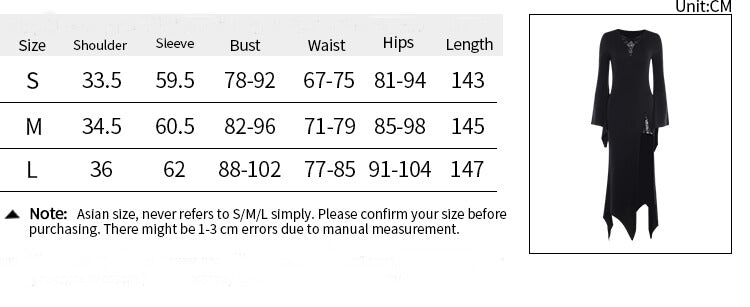 Gothic High Slit Bell Sleeve Polyester Dress