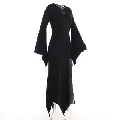 Gothic High Slit Bell Sleeve Polyester Dress