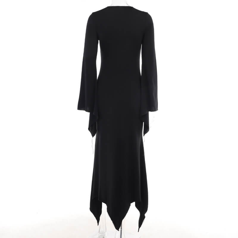 Gothic High Slit Bell Sleeve Polyester Dress