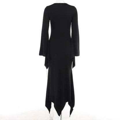 Gothic High Slit Bell Sleeve Polyester Dress