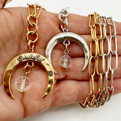 Grateful Crescent Moon Klink Necklace