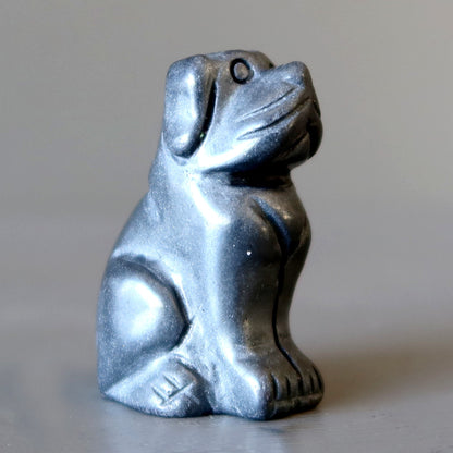 Hematite Dog Silver Puppy Happy Protector Crystal