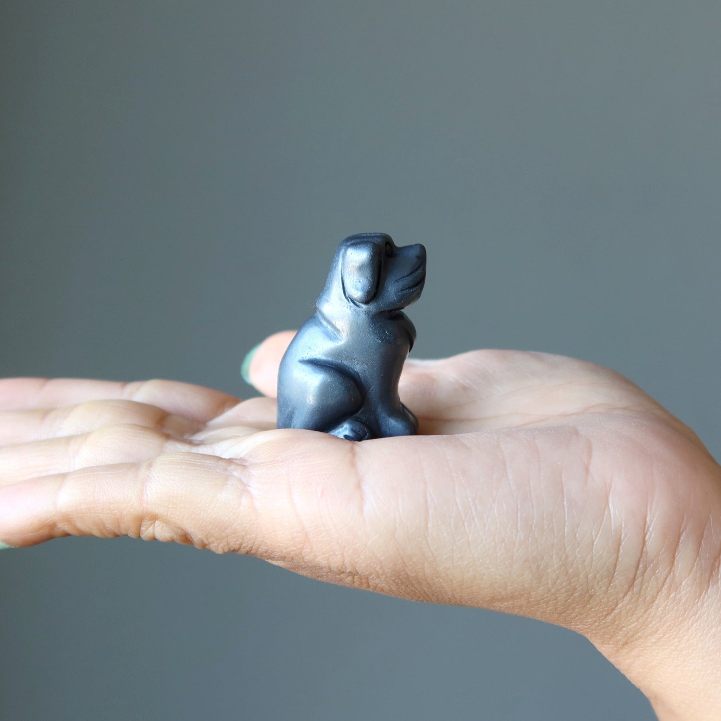 Hematite Dog Silver Puppy Happy Protector Crystal