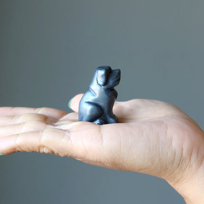 Hematite Dog Silver Puppy Happy Protector Crystal