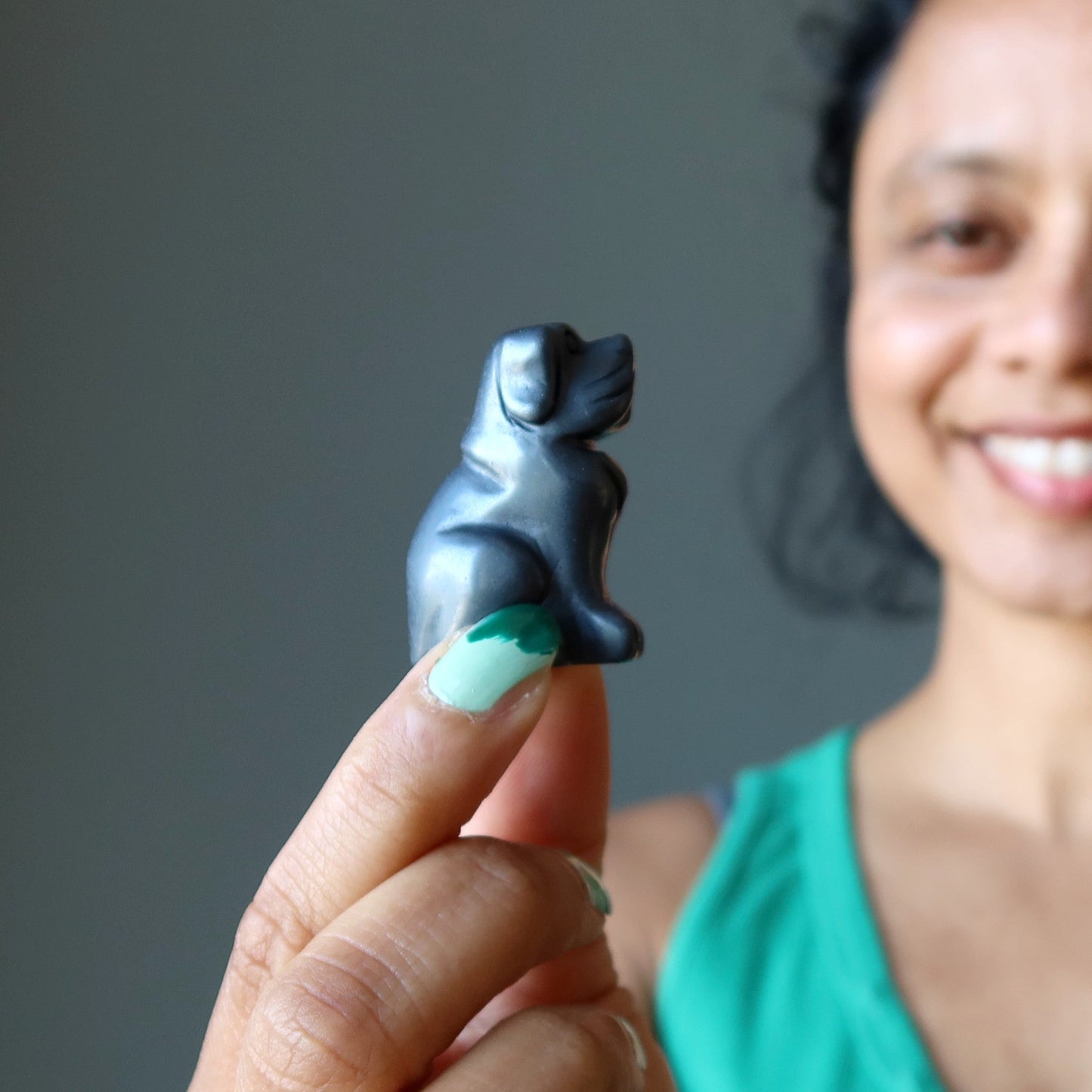 Hematite Dog Silver Puppy Happy Protector Crystal