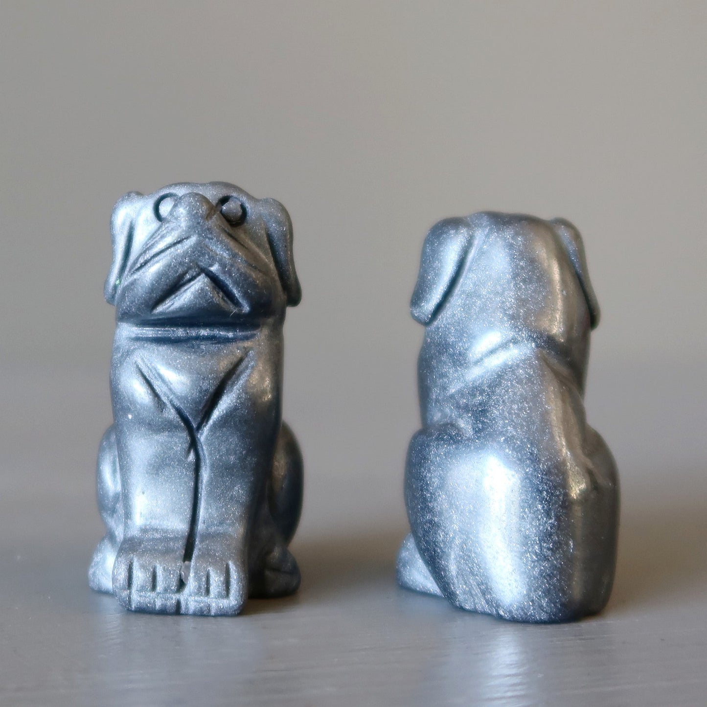 Hematite Dog Silver Puppy Happy Protector Crystal