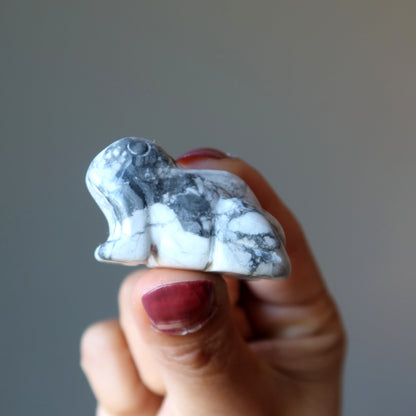 Howlite Frog White Crystal Cloud Jumper Figurine