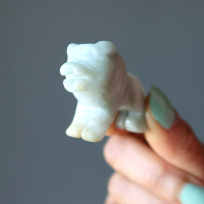 Jade Lion Lucky Life Leader Green Jadeite Crystal Animal Figurine