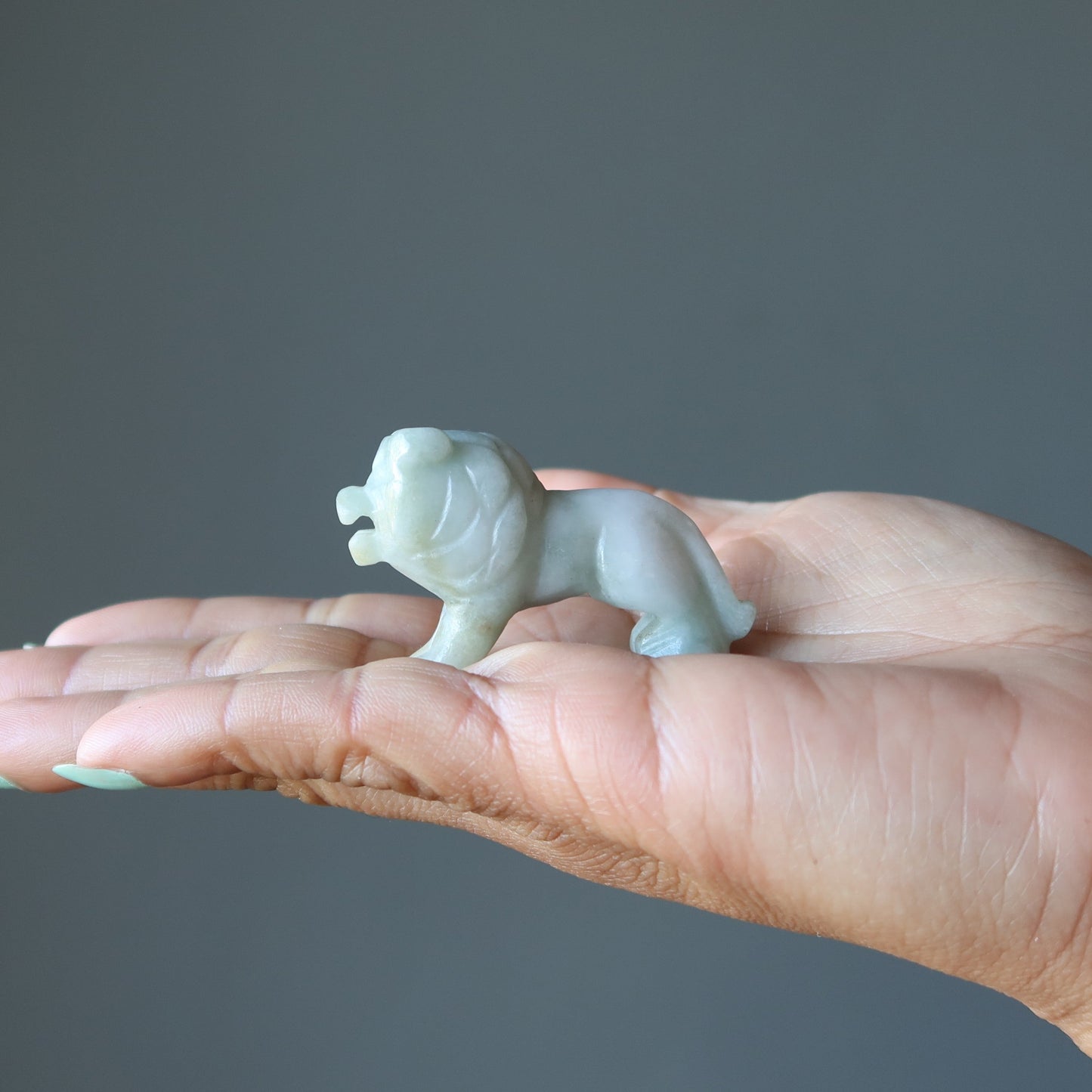 Jade Lion Lucky Life Leader Green Jadeite Crystal Animal Figurine