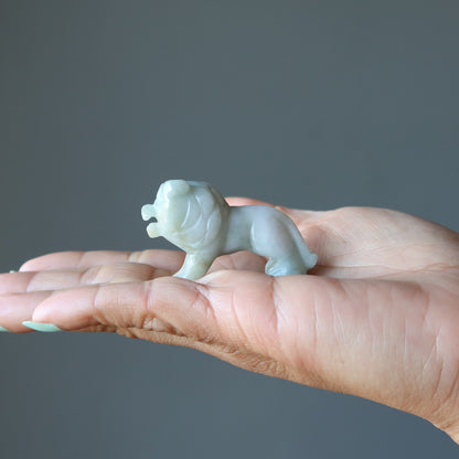 Jade Lion Lucky Life Leader Green Jadeite Crystal Animal Figurine